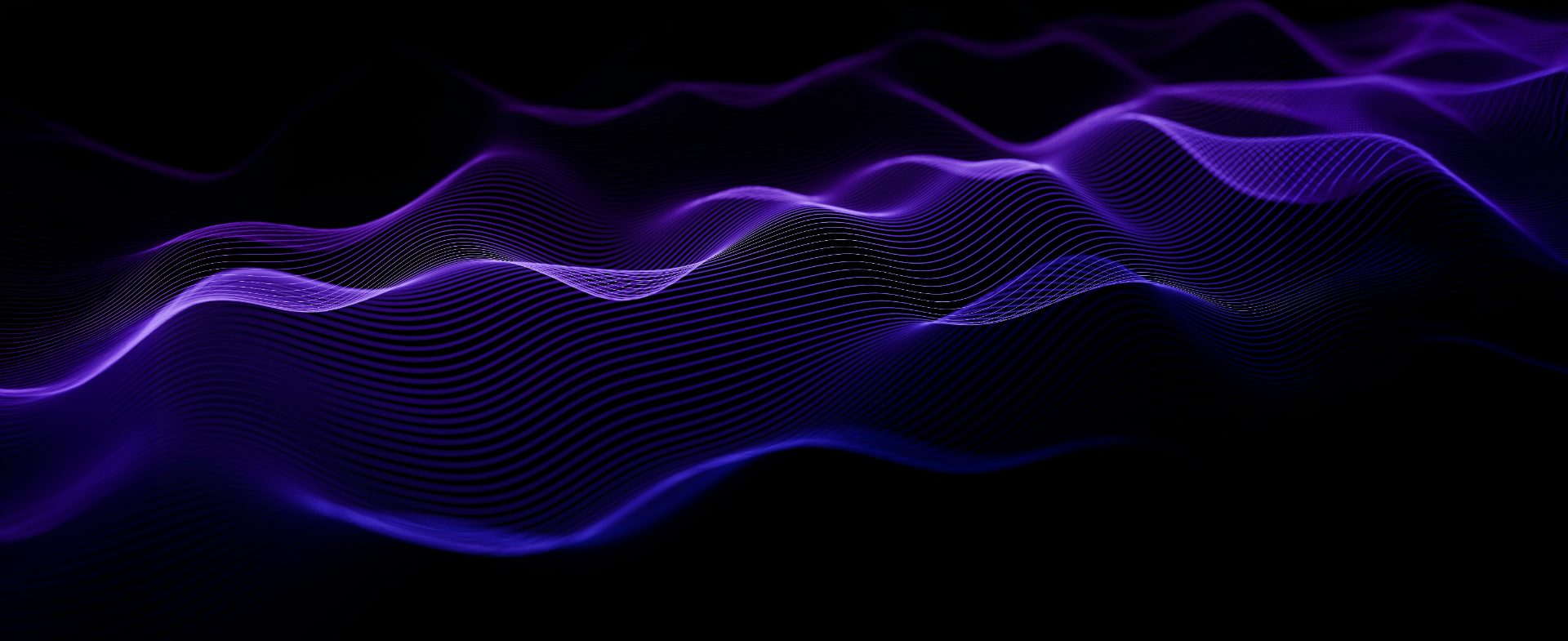 Abstract violet and indigo resonance wave moving across a deep black field.